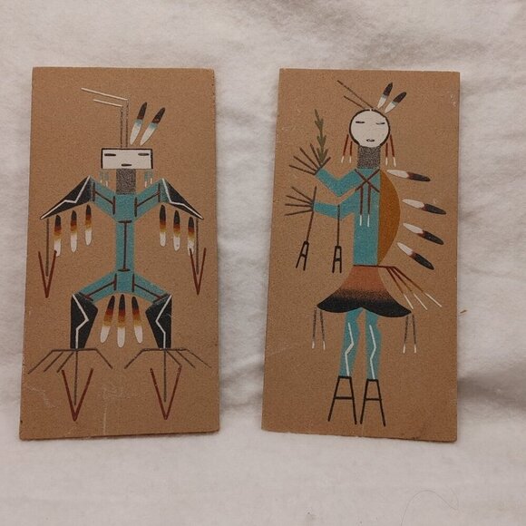 Navajo Thunderbird Boy and Girl Sand Art - Picture 1 of 8